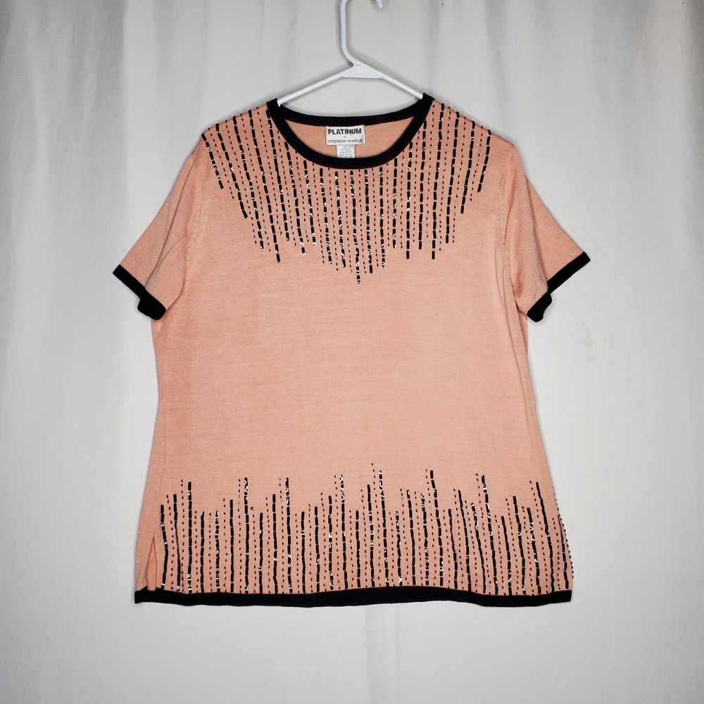 Platinum Stephen Yearick Beaded Sweater Womens 1X Silk Cotton Pink Quiet Luxury